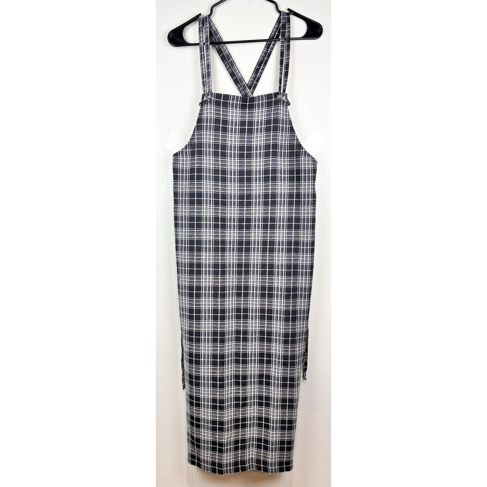 Vintage Dress Jumper 1990s Y2K Clueless Plaid Sz 11 White Black Check Midi